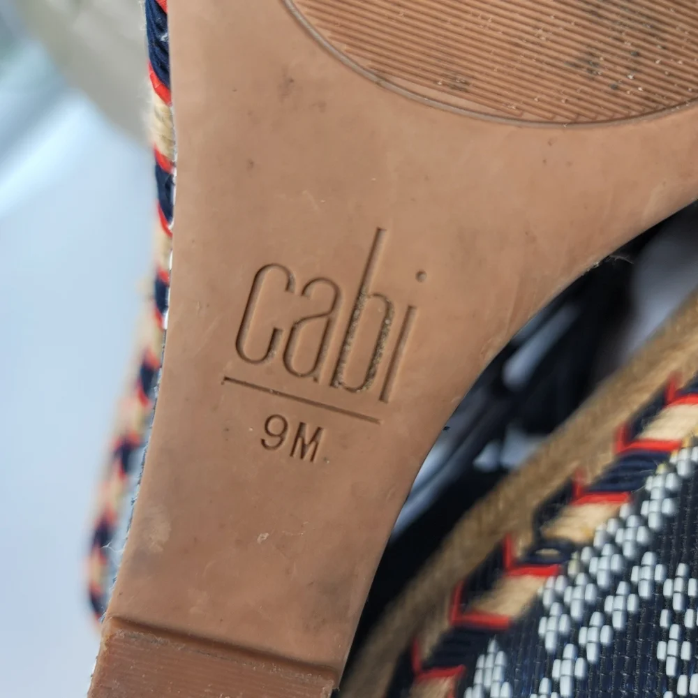 Cabi Wedge Sandals Blue Boho Ankle Wrap Size 9
